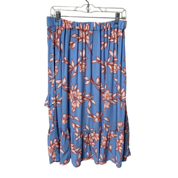 Talbots Tiered Midi Skirt Flowing Hibiscus Floral Blue & Orange Women's Size M - Picture 3 of 8